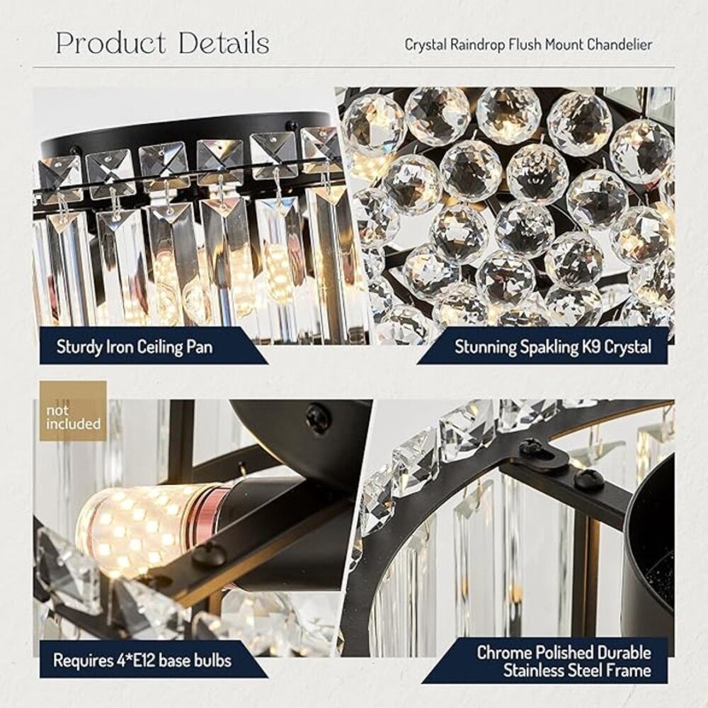 Gold Crystal Raindrop Flush Mount Ceiling Light / NIB / 12in - Picture 3 of 5